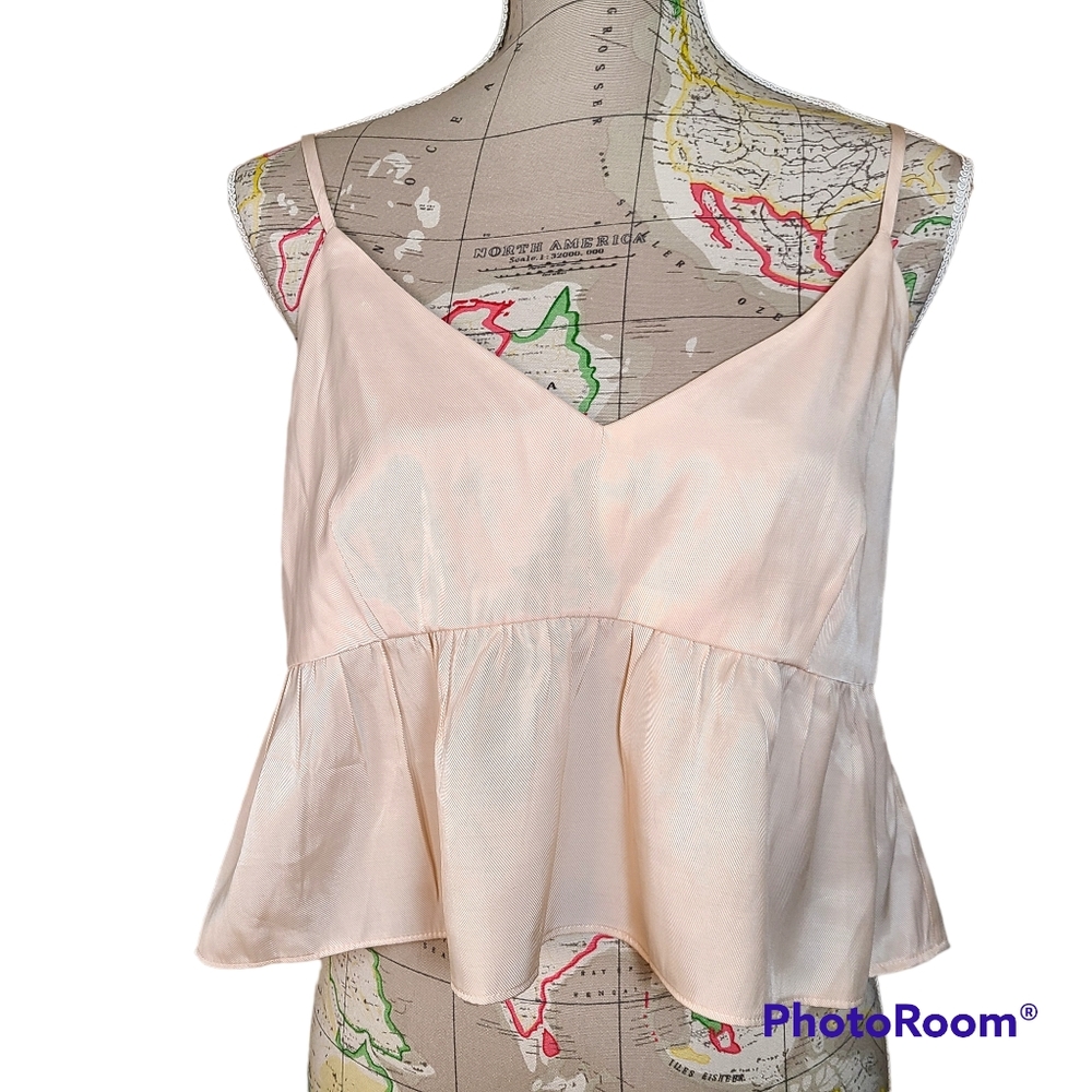 NWT Wayf Size Large Cropped Peplum Satin Camisole Tank Top Champagne Feminine